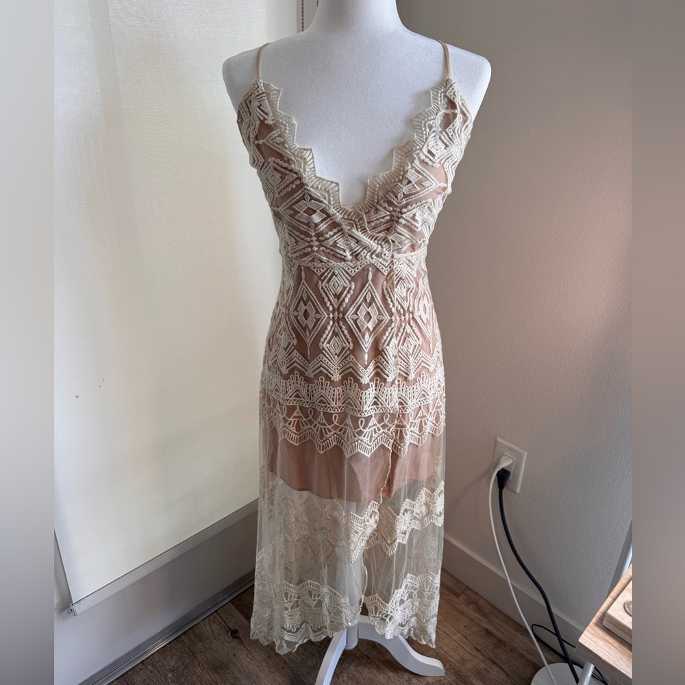 ANGL Nude Tan Wrapping Slip Dress with Spaghetti Straps